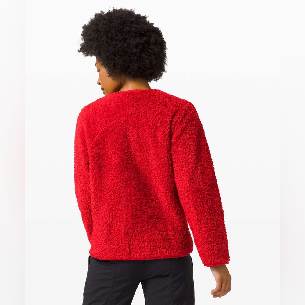 Lululemon Oh So Sherpa Full Zip - Dark Red Fuzzy Faur Fur Teddy Jacket Coat - Picture 2 of 7
